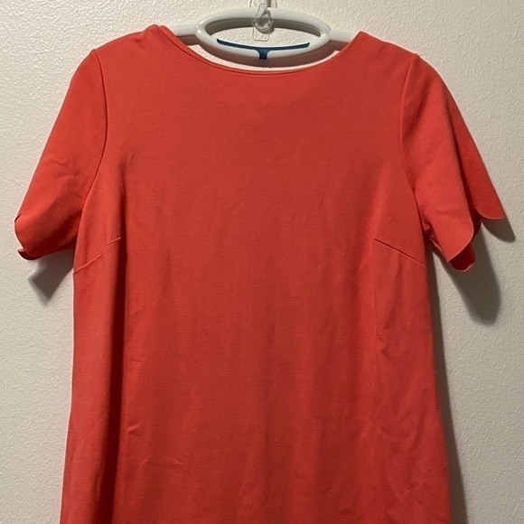 Chico's Orange Sheath Midi Dress Short Sleeve Crew Neck Minimalist Size 1 Medium - Picture 3 of 13